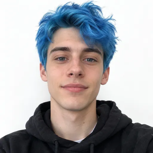 Photo to Minecraft skin example input: fictional portrait with blue dyed hair